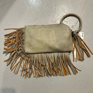 Fringe Clutch - Gray and Tan
